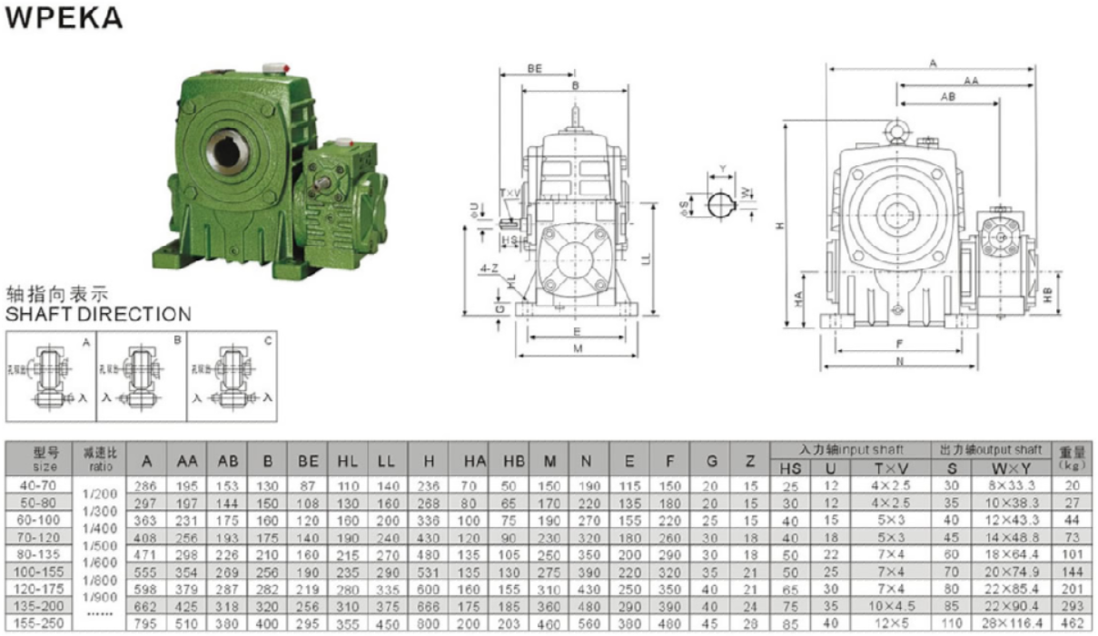 WPEKA減速機(jī)安裝尺寸圖紙